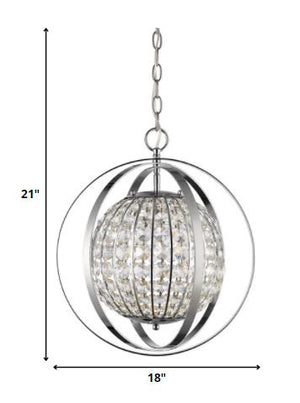 Homeroots Olivia 1-light Polished Nickel Crystal Globe Pendant   398064