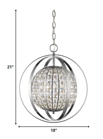 Homeroots Olivia 1-light Polished Nickel Crystal Globe Pendant   398064