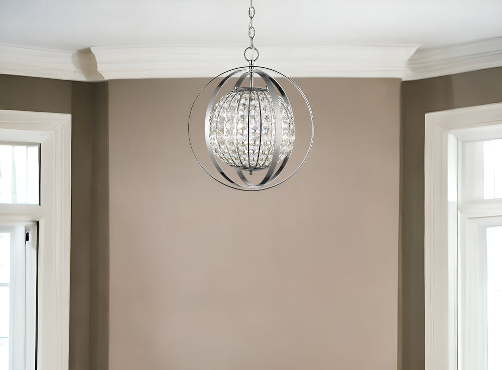 Homeroots Olivia 1-light Polished Nickel Crystal Globe Pendant   398064
