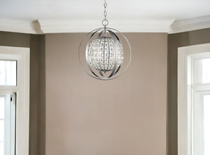 Homeroots Olivia 1-light Polished Nickel Crystal Globe Pendant   398064