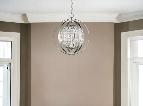 Homeroots Olivia 1-light Polished Nickel Crystal Globe Pendant   398064