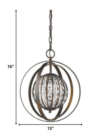 Homeroots Olivia 1-light Oil-rubbed Bronze Crystal Globe Pendant   398067