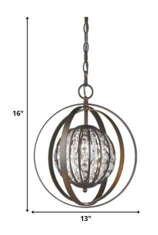 Homeroots Olivia 1-light Oil-rubbed Bronze Crystal Globe Pendant   398067