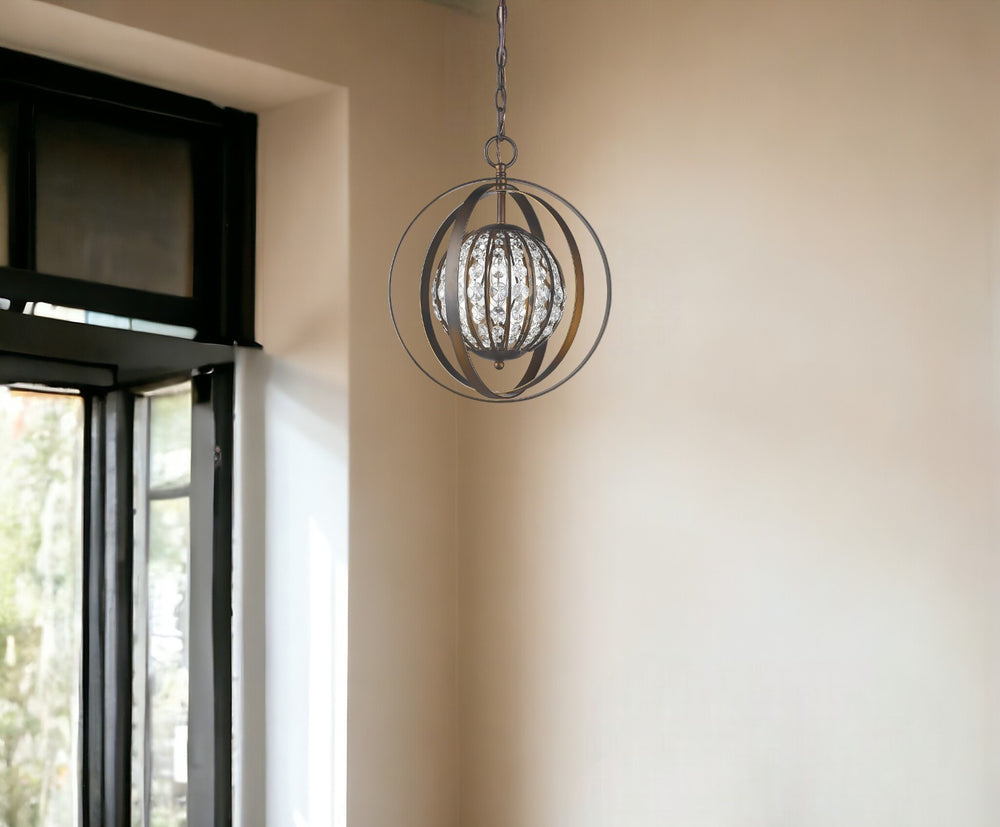 Homeroots Olivia 1-light Oil-rubbed Bronze Crystal Globe Pendant   398067