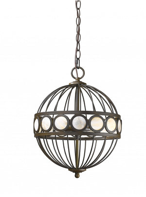 Homeroots Aria 3-light Oil-rubbed Bronze Globe Pendant With Mother Of Pearl Accents   398071