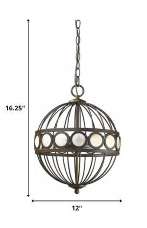 Homeroots Aria 3-light Oil-rubbed Bronze Globe Pendant With Mother Of Pearl Accents   398071