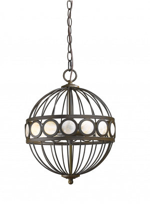 Homeroots Aria 3-light Oil-rubbed Bronze Globe Pendant With Mother Of Pearl Accents   398071