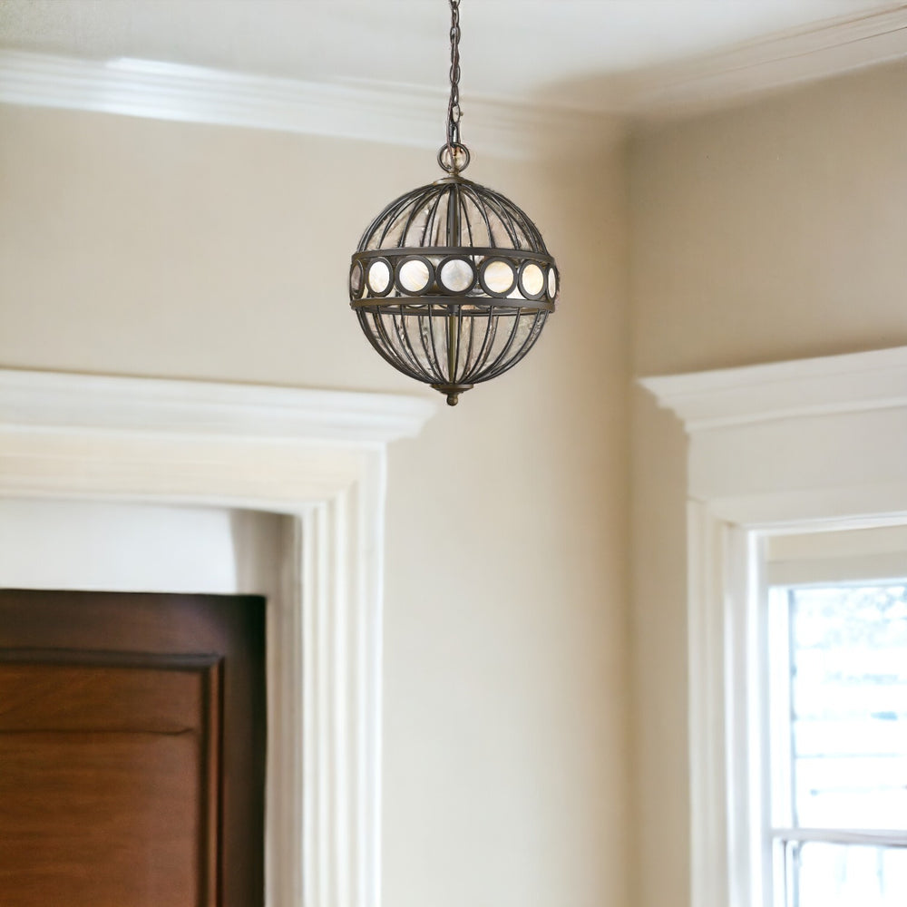 Homeroots Aria 3-light Oil-rubbed Bronze Globe Pendant With Mother Of Pearl Accents   398071