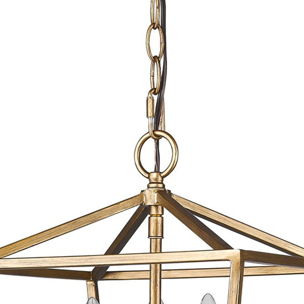 Homeroots Kennedy 3-light Antique Gold Pendant With Crystal Bobeches   398075