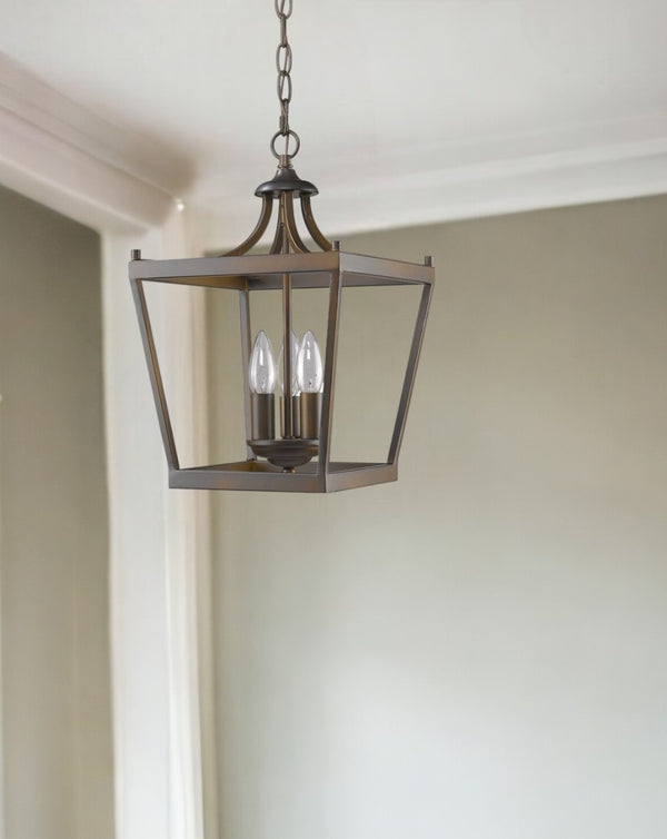 HomeRoots Vintage Brown Metal Tapered Hanging Light – Elegant Geometric Design for Timeless Home Illumination 398077