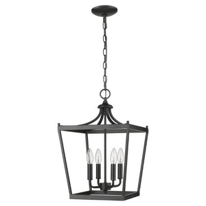 HomeRoots Metal Four Bulb Dimmable Flush Mount Ceiling Fixture for Modern Living and Dining Rooms Black 13" W x 20" H x 13" D 398079