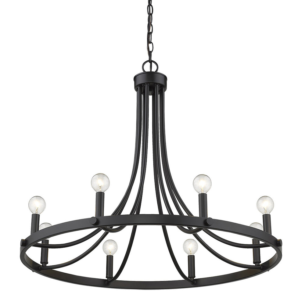 Homeroots Black Candle Style Eight Light Metal Dimmable Chandelier   398091