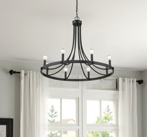 Homeroots Black Candle Style Eight Light Metal Dimmable Chandelier   398091