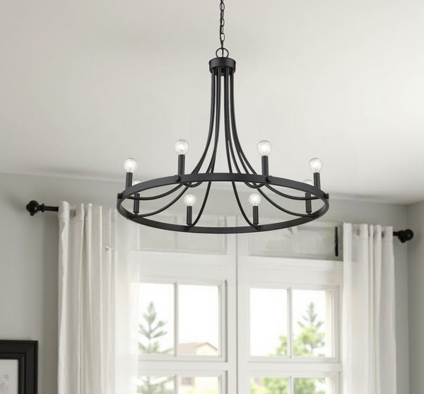 Homeroots Black Candle Style Eight Light Metal Dimmable Chandelier   398091