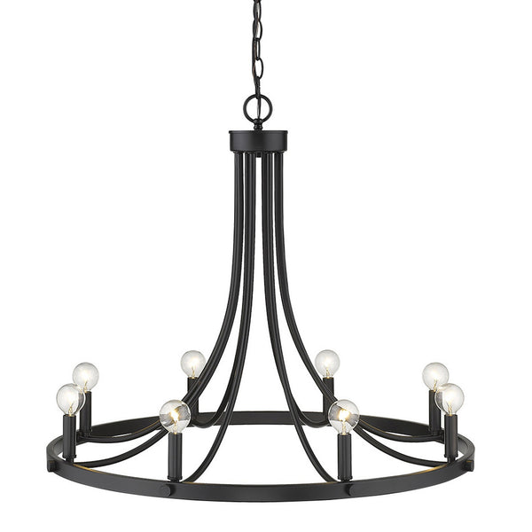 Homeroots Black Candle Style Eight Light Metal Dimmable Chandelier   398091