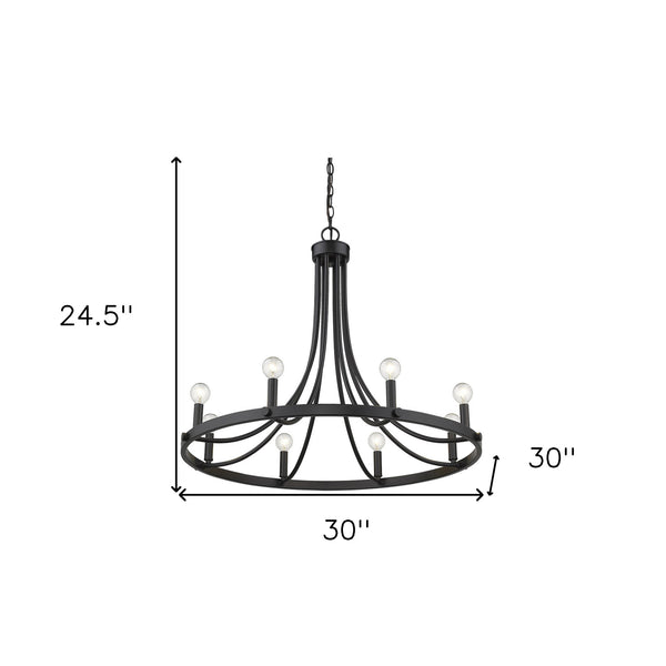 Homeroots Black Candle Style Eight Light Metal Dimmable Chandelier   398091