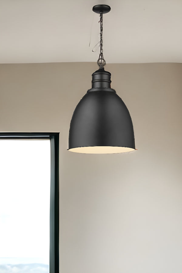 Homeroots Colby 1-light Matte Black Pendant With Gloss White Interior Shade   398093