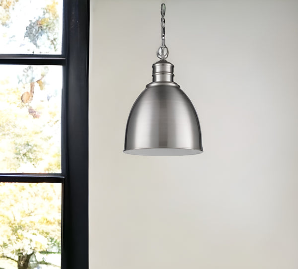 Homeroots Colby 1-light Satin Nickel Pendant With Gloss White Interior Shade   398095