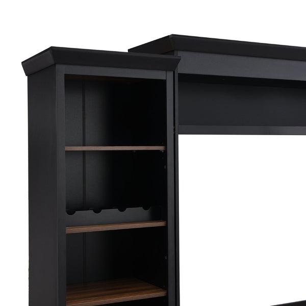 English Elm On-Trend Farmhouse 4-Piece Tv Entertainment Wall Unit For 70" Tvs, Walnut Finish & Wine Rack Storage N721S000046B-GIGA