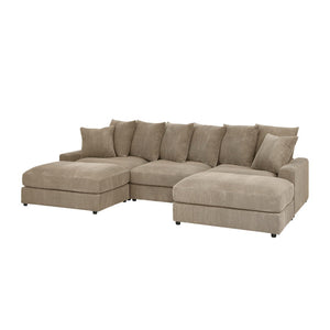 English Elm Reversible Corduroy Sectional with Ottoman Foam Cushions and Contrast Stitching Camel B343S00050