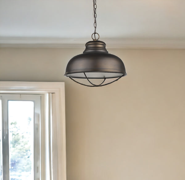 Homeroots Ansen 1-light Oil-rubbed Bronze Pendant With Gloss White Interior Shade   398101