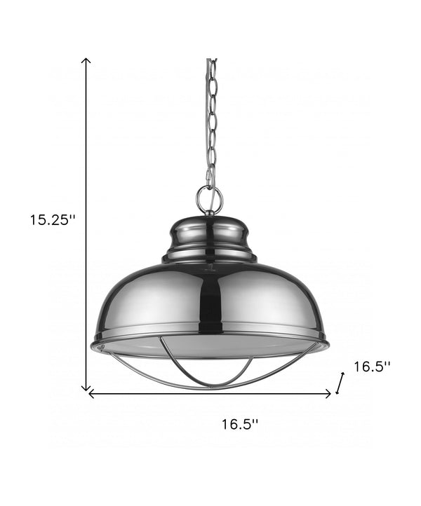 Homeroots Ansen 1-light Polished Nickel Pendant With Gloss White Interior Shade   398102