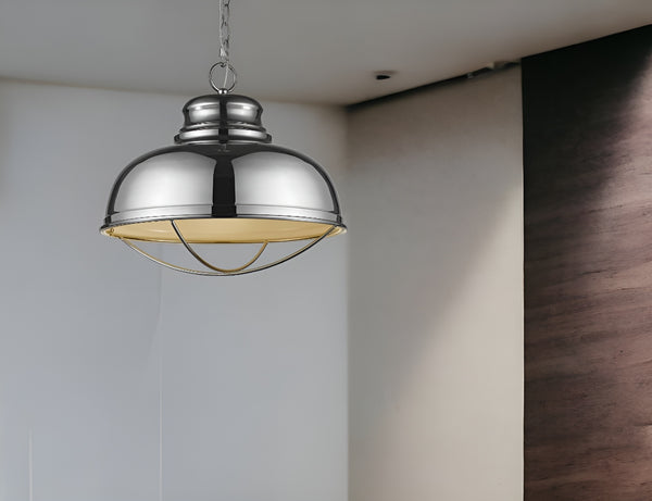 Homeroots Ansen 1-light Polished Nickel Pendant With Gloss White Interior Shade   398102