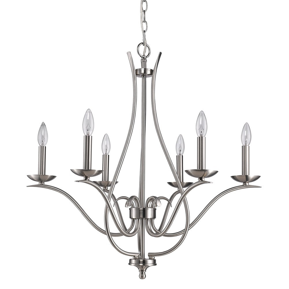 Homeroots Nickel Candle Style Six Light Metal Dimmable Chandelier   398104