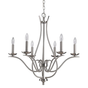 Homeroots Nickel Candle Style Six Light Metal Dimmable Chandelier   398104