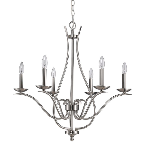 Homeroots Nickel Candle Style Six Light Metal Dimmable Chandelier   398104