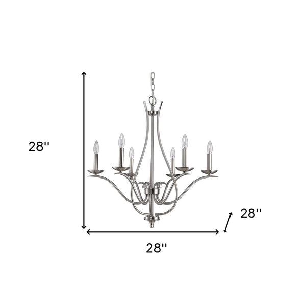 Homeroots Nickel Candle Style Six Light Metal Dimmable Chandelier   398104
