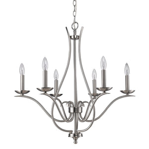 Homeroots Nickel Candle Style Six Light Metal Dimmable Chandelier   398104