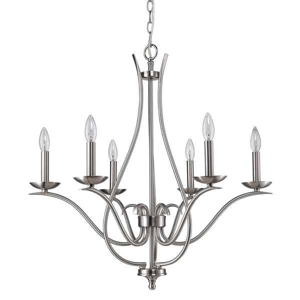 Homeroots Nickel Candle Style Six Light Metal Dimmable Chandelier   398104