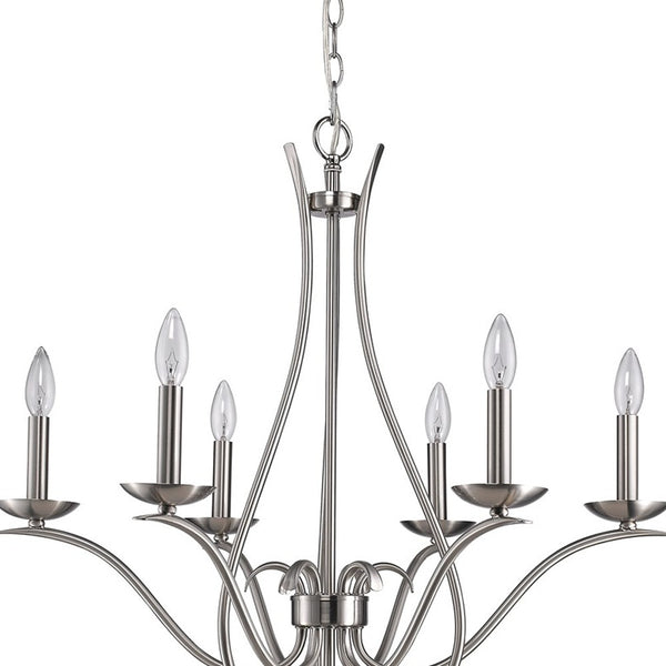 Homeroots Nickel Candle Style Six Light Metal Dimmable Chandelier   398104