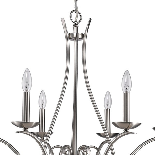 Homeroots Nickel Candle Style Six Light Metal Dimmable Chandelier   398104