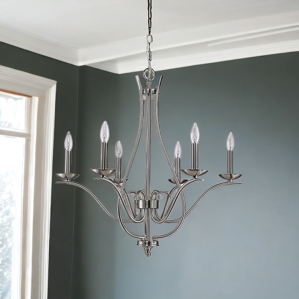 Homeroots Nickel Candle Style Six Light Metal Dimmable Chandelier   398104