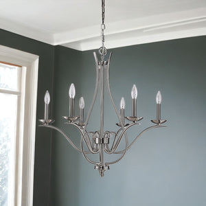 Homeroots Nickel Candle Style Six Light Metal Dimmable Chandelier   398104