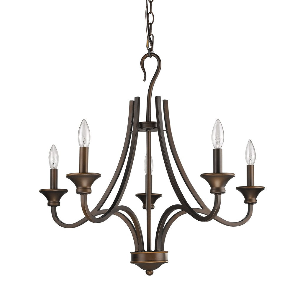 Homeroots Bronze Candle Style Five Light Metal Dimmable Chandelier   398105