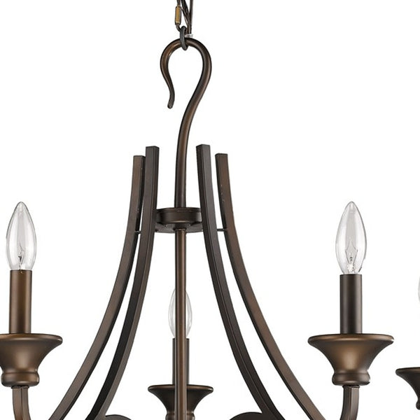 Homeroots Bronze Candle Style Five Light Metal Dimmable Chandelier   398105