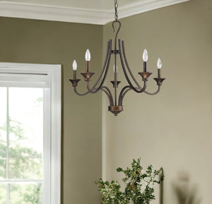 Homeroots Bronze Candle Style Five Light Metal Dimmable Chandelier   398105