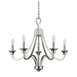 Homeroots Nickel Candle Style Five Light Metal Dimmable Chandelier   398106