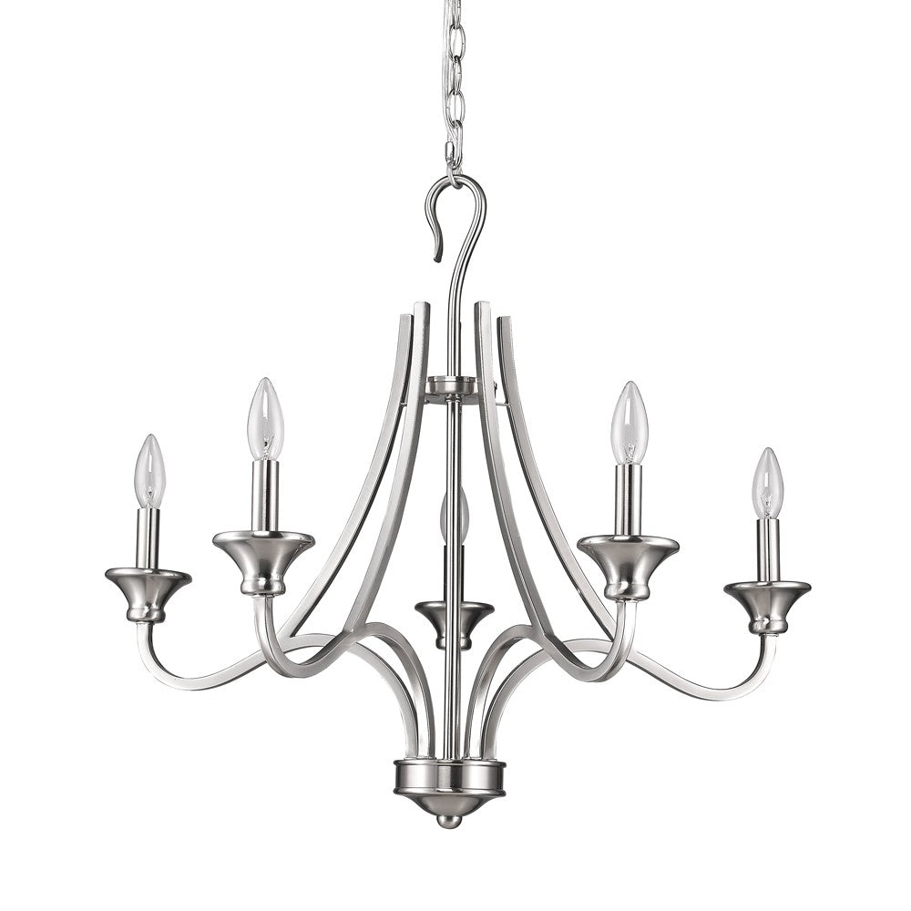 Homeroots Silver Candle Style Five Light Metal Dimmable Chandelier   398107