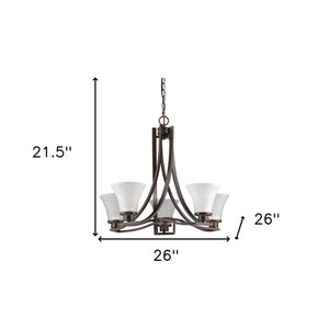 Homeroots Bronze Candle Style Five Light Frosted Metal Dimmable Chandelier With White Shades   398108