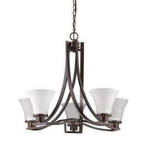 Homeroots Bronze Candle Style Five Light Frosted Metal Dimmable Chandelier With White Shades   398108
