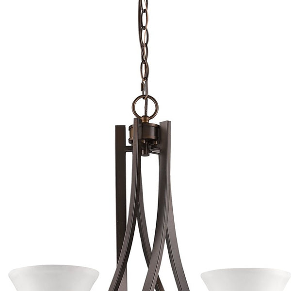Homeroots Bronze Candle Style Five Light Frosted Metal Dimmable Chandelier With White Shades   398108