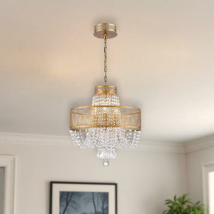 Homeroots Gold Four Light Metal And Crystals Dimmable Chandelier With Shades   398109