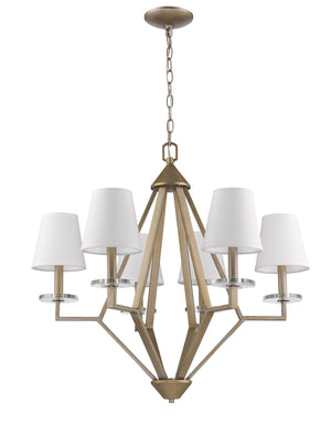 Homeroots Gold Candle Style Six Light Metal And Crystals Dimmable Chandelier With White Shades   398112