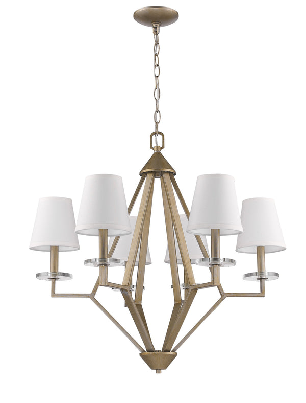 Homeroots Gold Candle Style Six Light Metal And Crystals Dimmable Chandelier With White Shades   398112