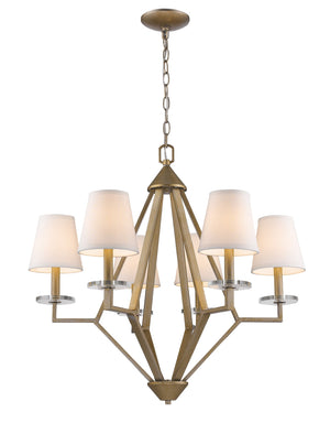 Homeroots Gold Candle Style Six Light Metal And Crystals Dimmable Chandelier With White Shades   398112