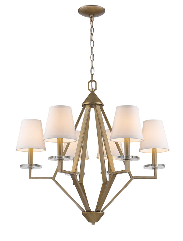 Homeroots Gold Candle Style Six Light Metal And Crystals Dimmable Chandelier With White Shades   398112